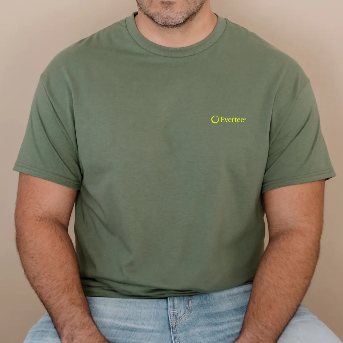 Evertee Original green Tshirt with logo, shown on a model